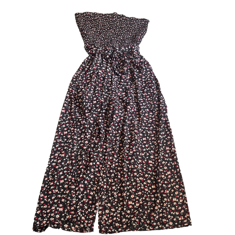floral  jump suit Tube smocked top strapless Size 3X Run Small HAUTE FOX Pull on